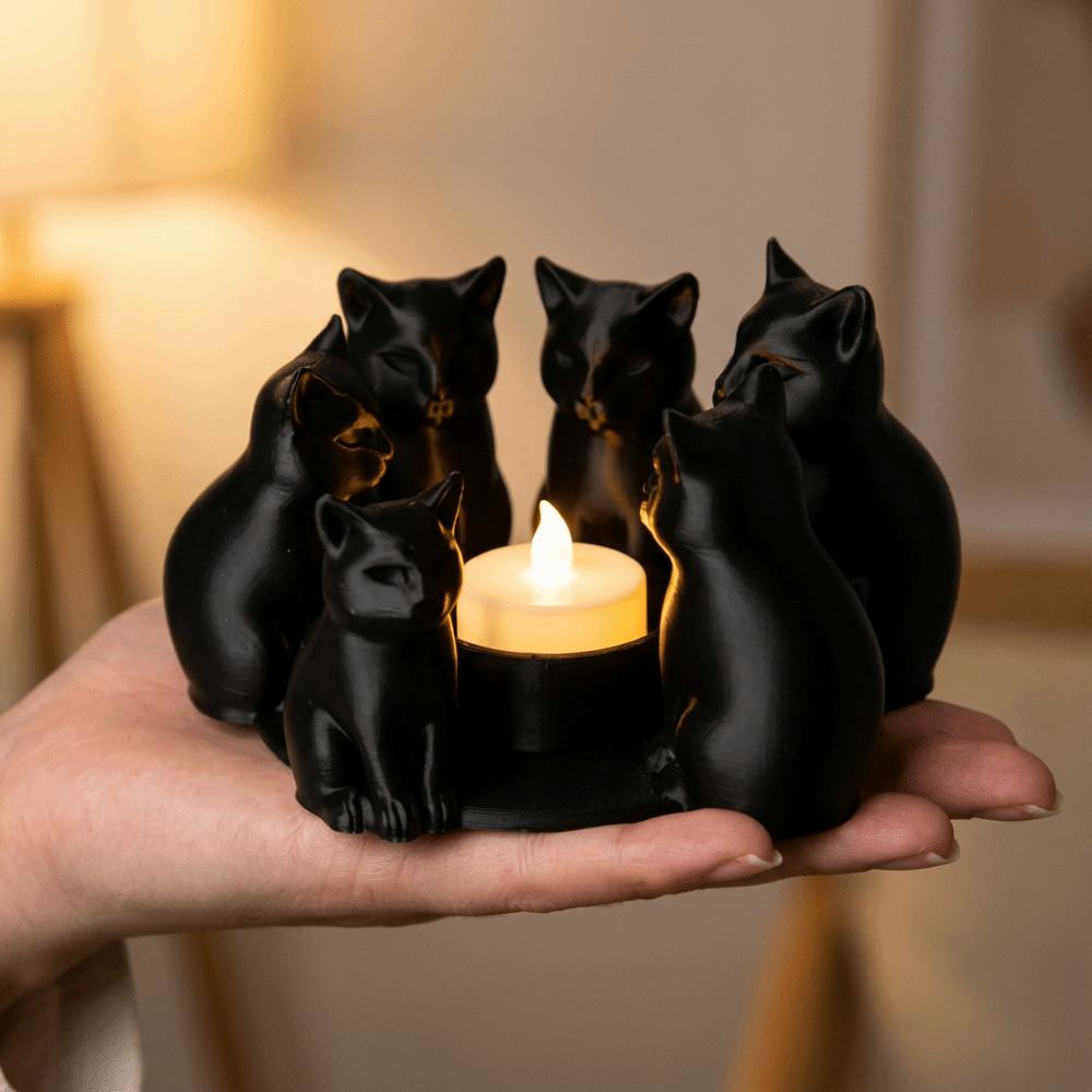 Schwarzer Katzenring Kerzenhalter Sitzendes Design 3D Gedruckter Kerzenständer Halter 6 Stück Set Stilvolle Akzente Katzen Verzierung