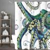 Shower Curtain Set: Green Octopus Design, 4-Piece, Waterproof, No-Drill Installation, American Style.