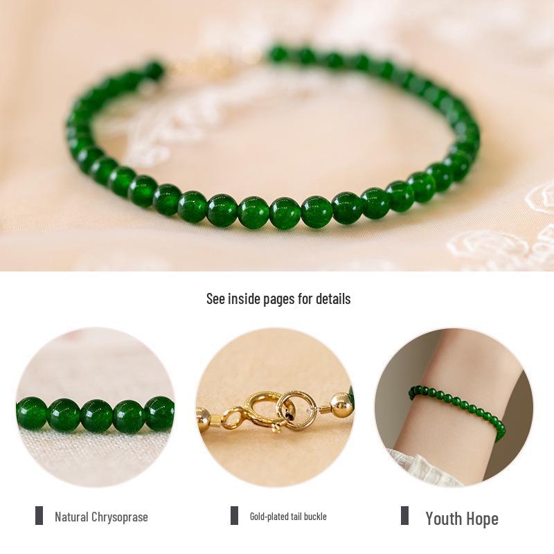 Natural Green Chalcedony Agate Thin Bracelet - 4mm Retro Peace Beads, Chinese Style Summer Accessory
