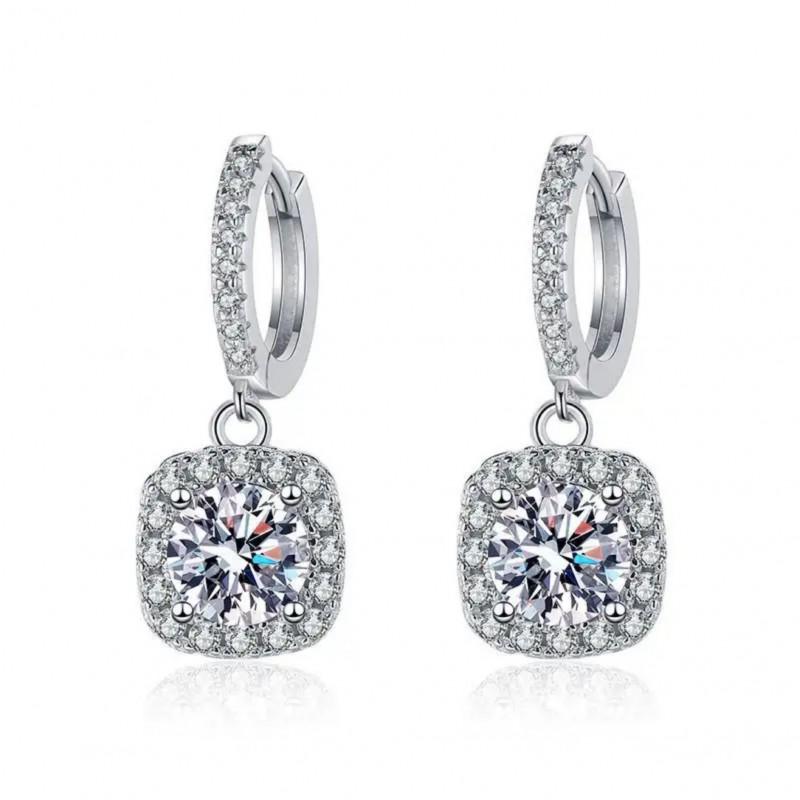 Sterling Geometric Square Sugar Earrings With Moissanite Or Zircon Hypoallergenic Stud Drop Earring Women 925 Sterling Silver