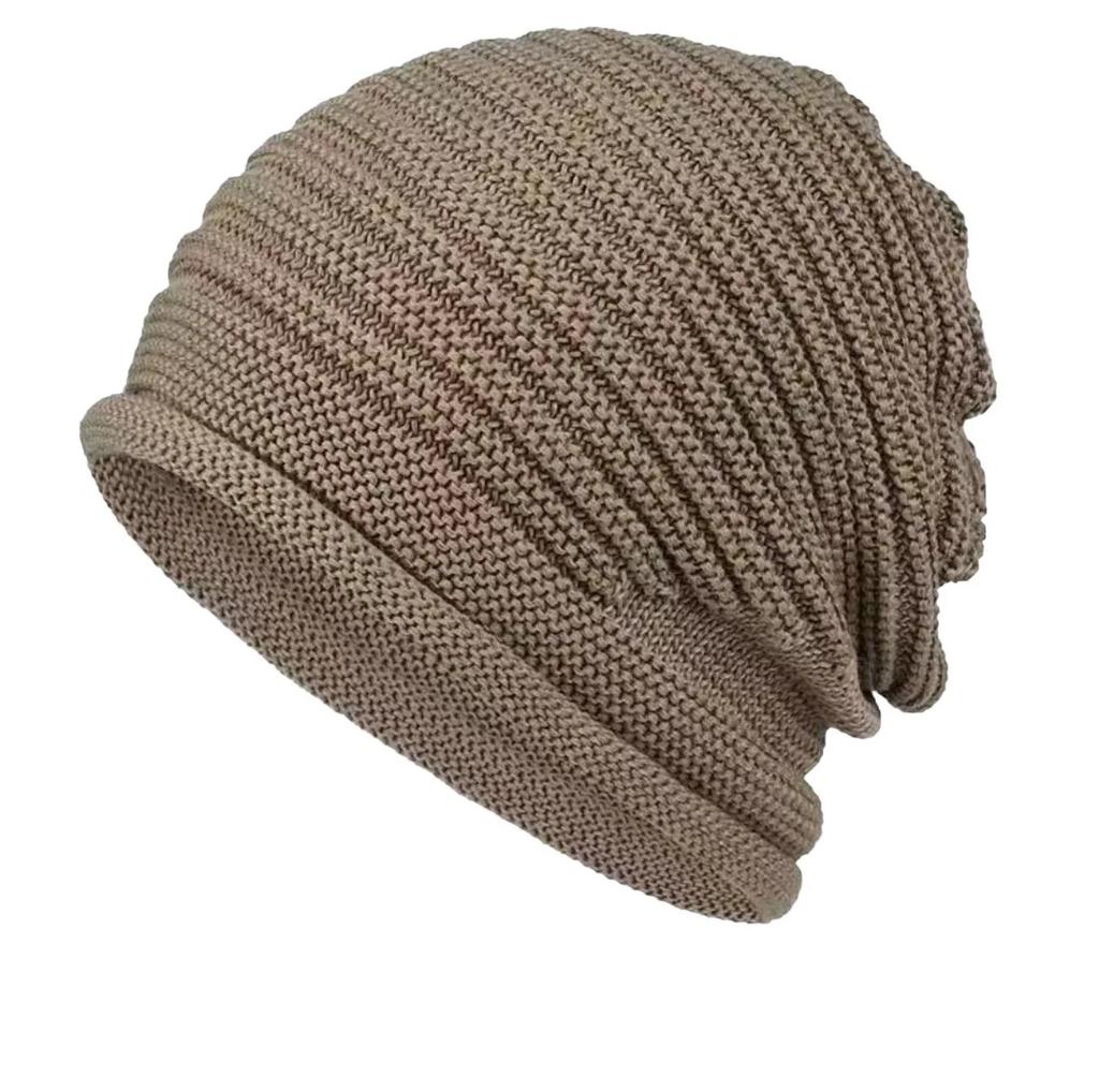 Men's and Women's Autumn and Winter Knitted Cap Warm Wool Cap Outdoor Pile Cap Fashion Rolled Edge Wrap-around Head Hat