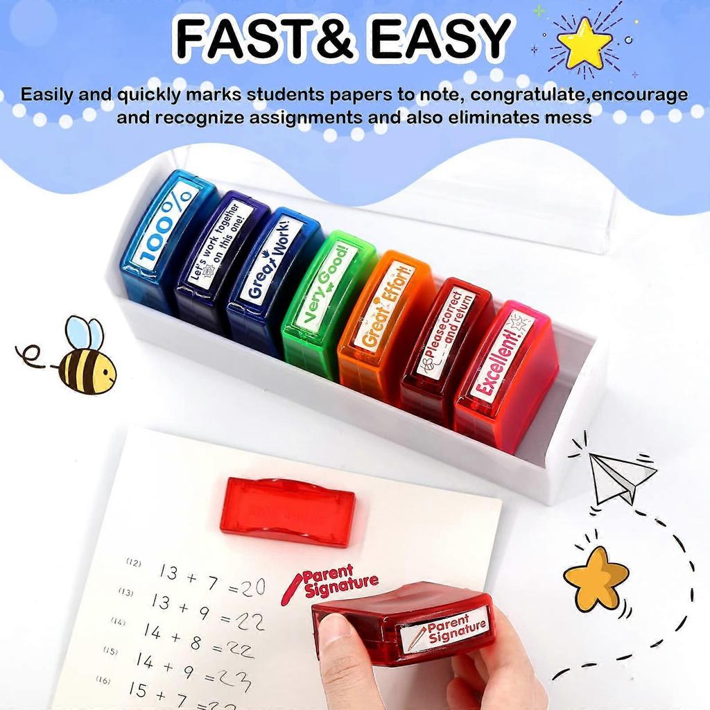 Self Inking Teacher Stamps, Colourful Stamps for School Teachers, School Reward Marking Stamps for Teachers
