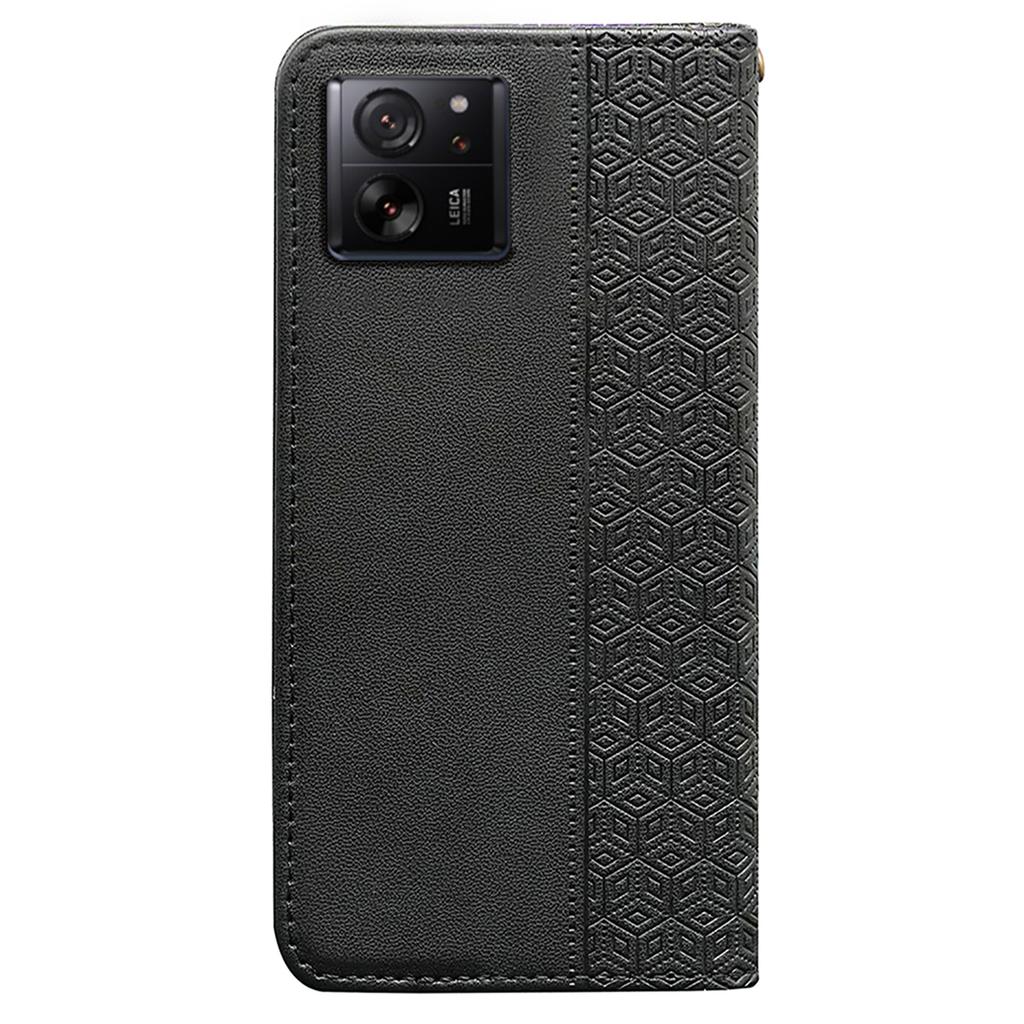 For Xiaomi 14T Wallet Phone Case Strong Magnetic Checkered Pattern Imprint Leather Flip Cover