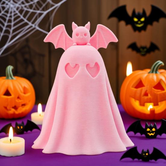 Halloween Ghost Figurine 3D Printed Pink Bat Ghost Statue Desktop Decoration for Home Indoor Shelf Table Decor