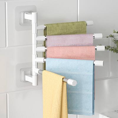 Bathroom Perforated Wall Mounted Rotating Towel Rack, Bathroom Storage Rack, Multi-layer Hanging Rod, Folding Household Products