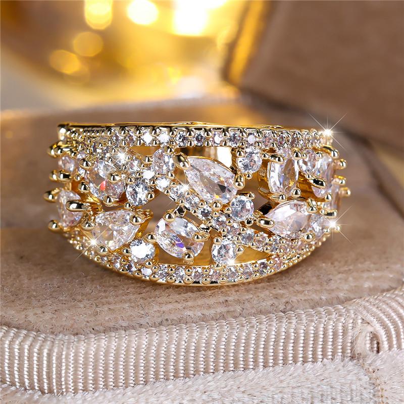 Cute Female Big Water Drop Engagement Ring Vintage Gold Color Wedding Jewelry For Women