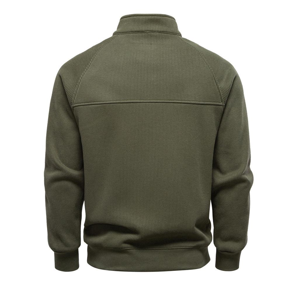 Men's 2025 Fleece-Lined Zipper Hoodie, Stand Collar, Versatile European-American Style, Autumn/Winter Cotton Top