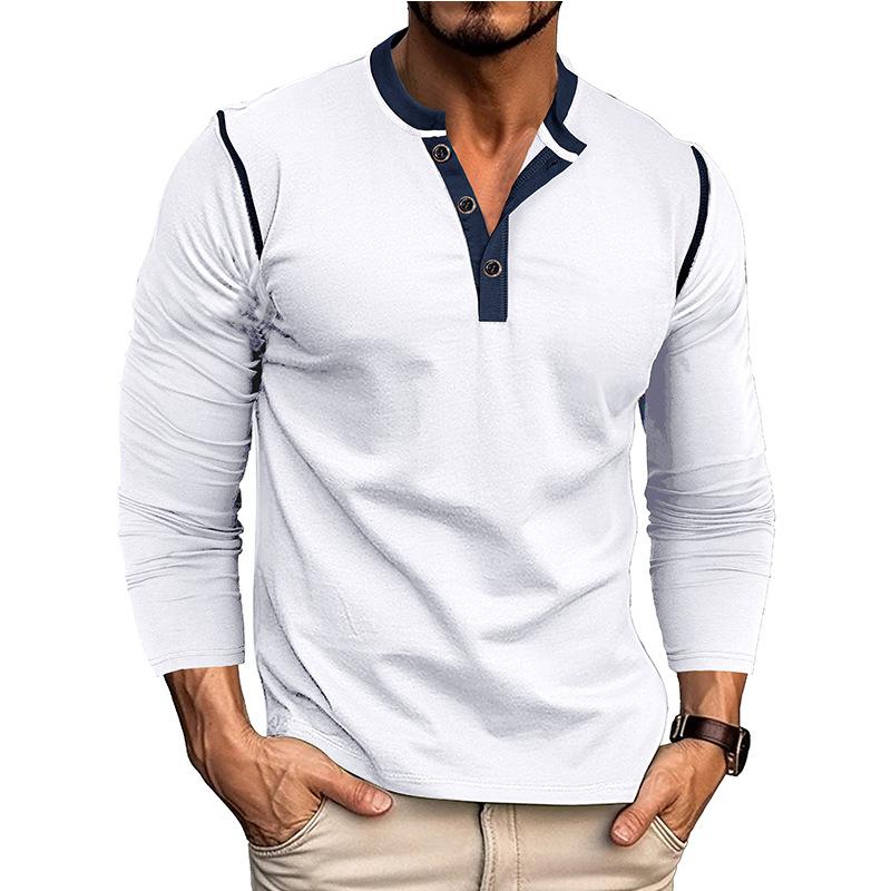 Men's Contrast Piping Raglan Henley Shirt Placket Long Sleeve Slim Casual Vintage Tee