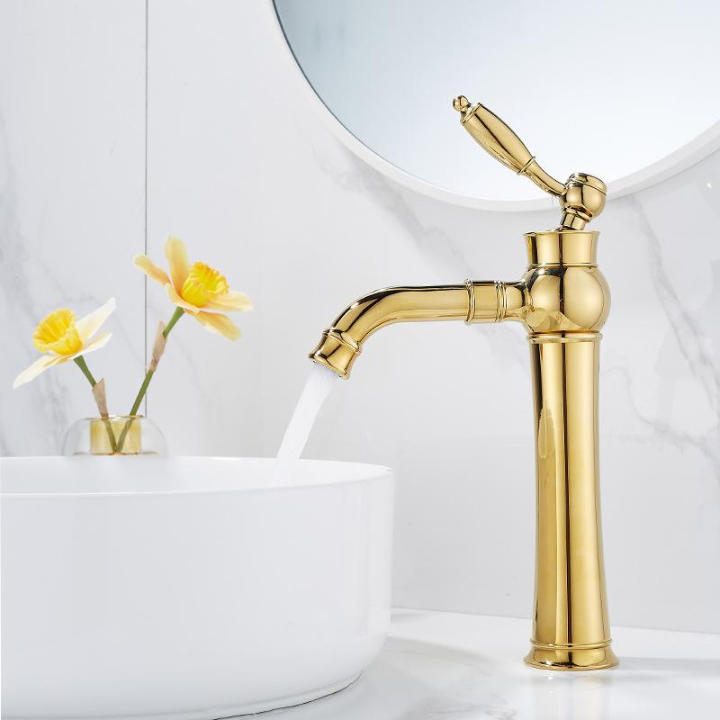 Tuqiu Gold Bathroom Faucet Total Brass Chrome Basin Faucet Cold And Hot Water Mixer Sink Tap Single Handle Deck Mounted Sink Tap