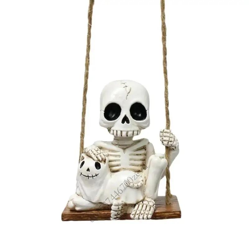 

Resin Skull Kitten Swing Ornament Skeleton Figure Hanging Decoration For Indoor and Outdoor Halloween Decorations 1PC белый