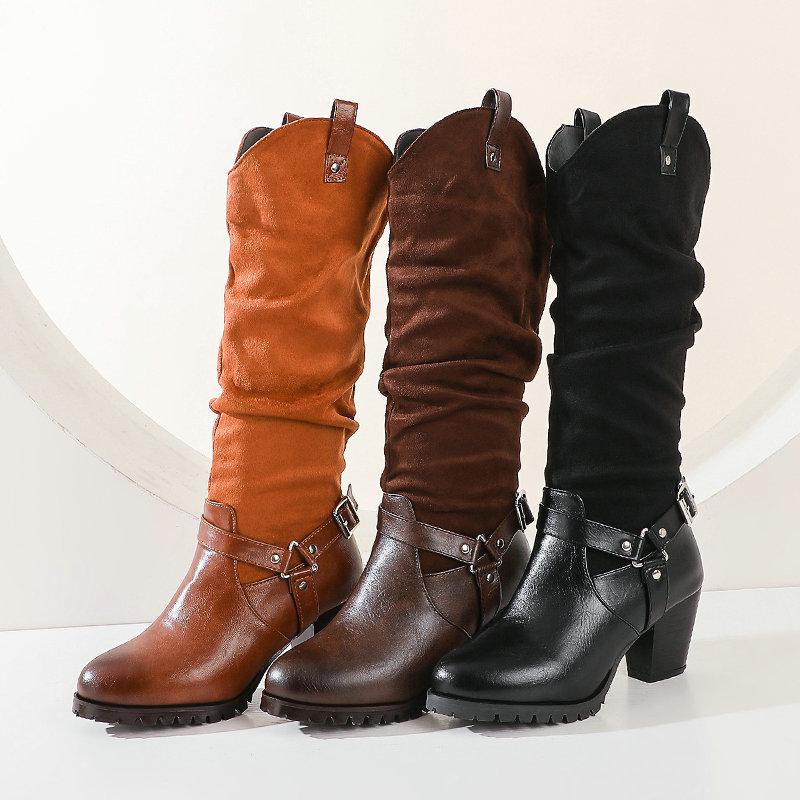 

New Fashion British Style Thick Heel Mid length Boots for Women