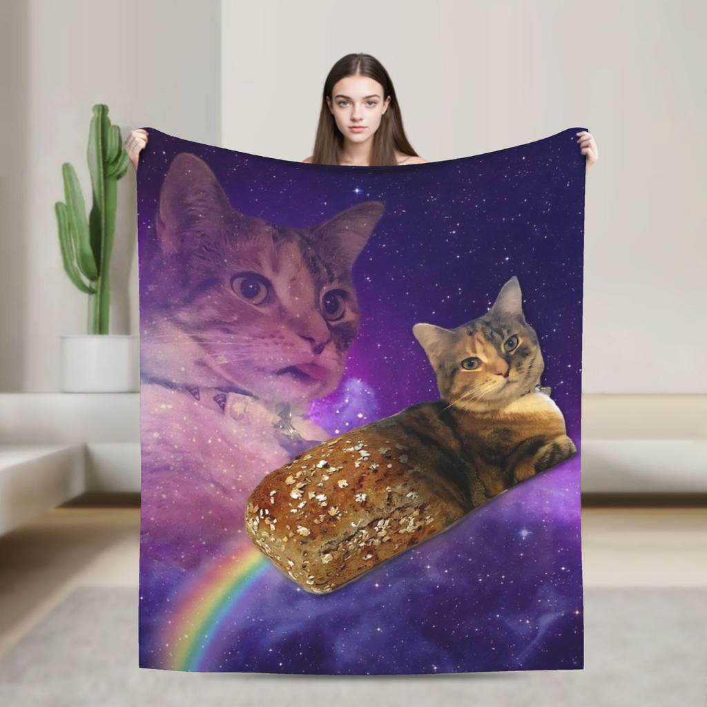 Pizza Cat Space Galaxy Flying Knitted Blanket Funny Wool Throw Blanket Home Couch Decoration Thin Bedspread Portable