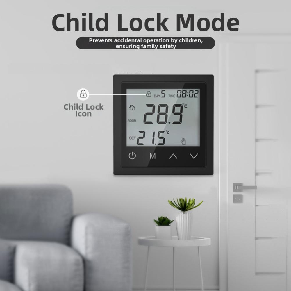 Child Lock Thermostat Floor Heating Control Easy Installation Automatic Memory For Power Outages For Underfloor Heating