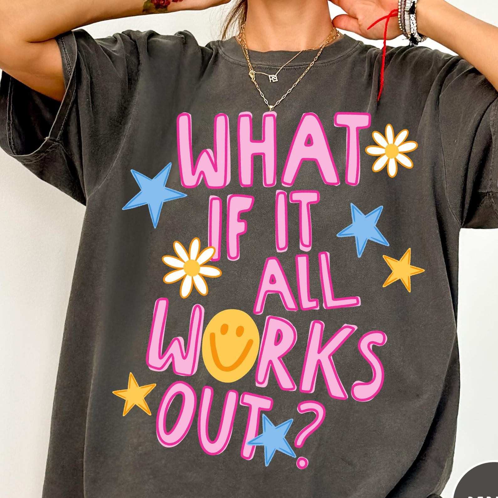 What If It All Works Out Comfort Colors® T-Shirt, Positivity Shirt, Retro Smiley Face Tee, Motivational Shirt, Trendy Aesthetic Shirt L