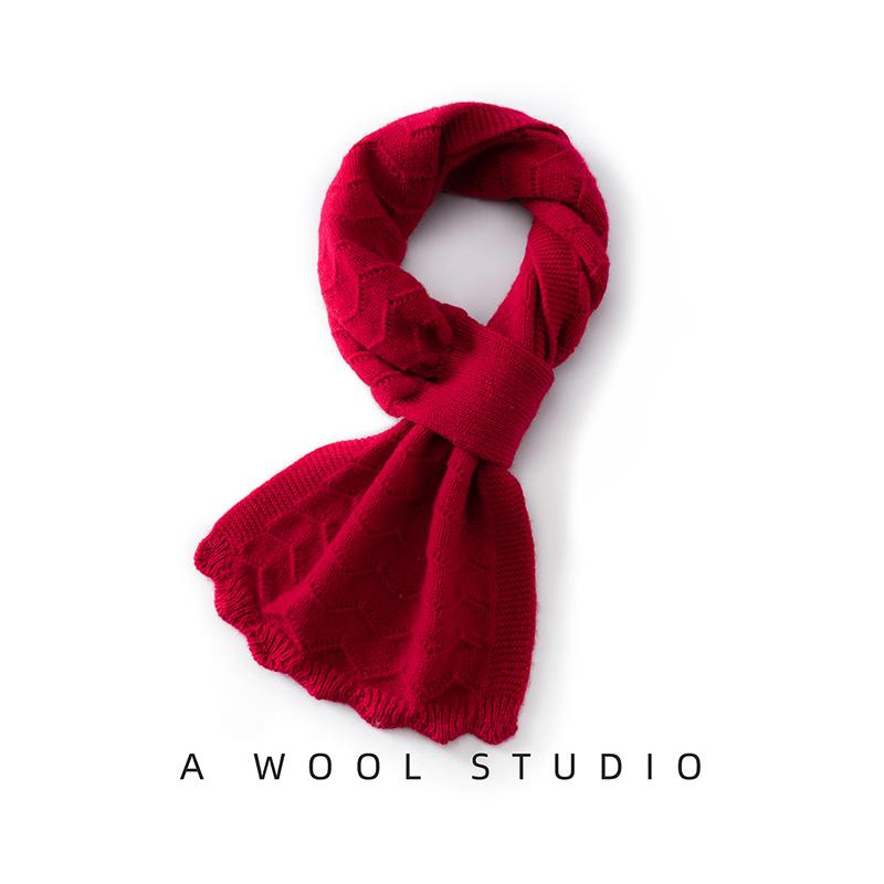 

Women 100% Pure Wool Perforate Scarf Cable Knit Winter Warm Soft Stylish Versatile Lightweight Breathable Cold Weather Accessory червоний