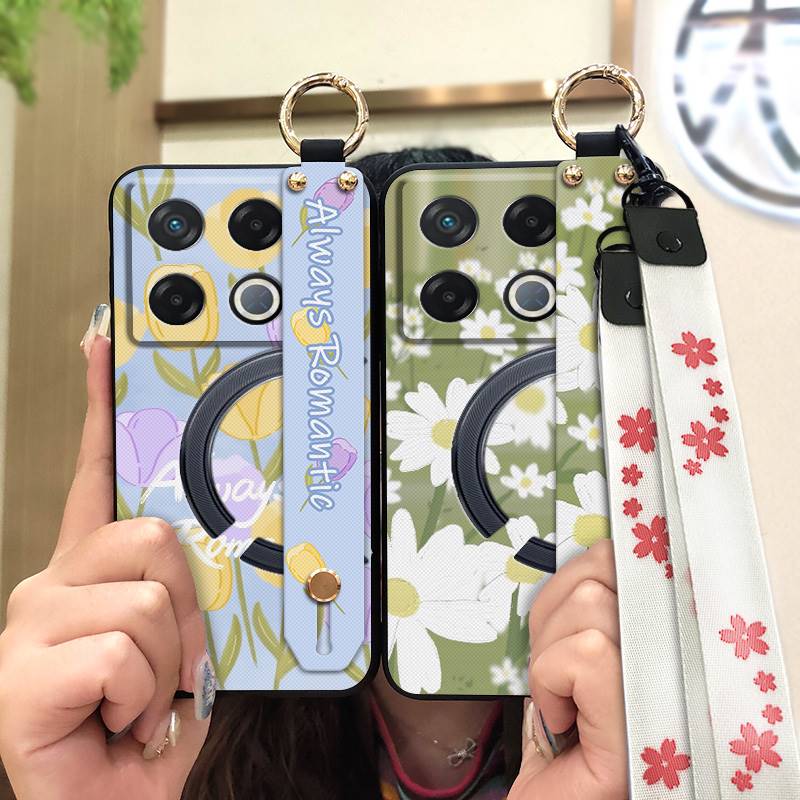 Lanyard Anti-dust Phone Case For infinix GT 20 Pro/X6871 Wristband Flower Back Cover Waterproof Shockproof Soft case