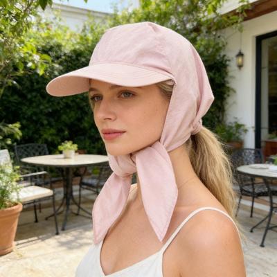 Turban Hat Adjustable Rear Strap Sweet Bow Widened Brim Blocks UV Rays Neck Protection Quick-Dry Ventilated Sun Hat