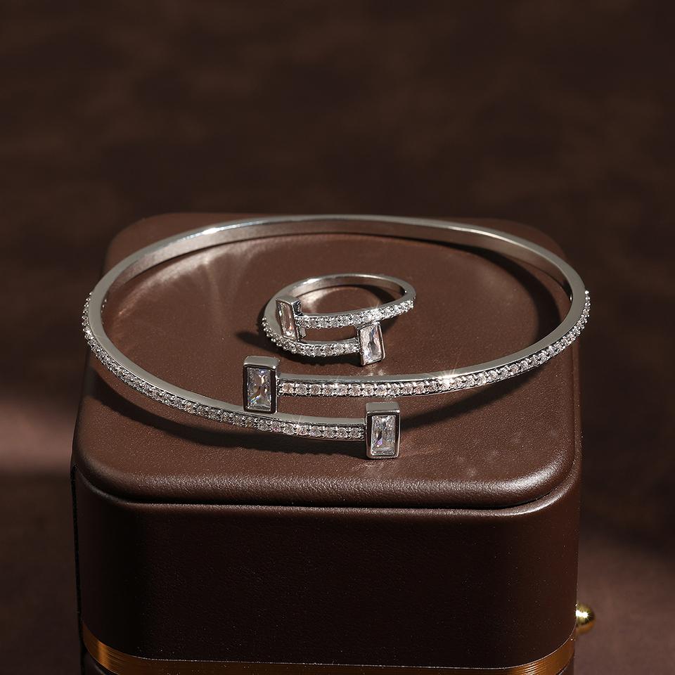 

ZAKOL Геометрический квадратный блестящий циркон открытый браслет кольцо для женщин Titok Модный женский свадебный циркон