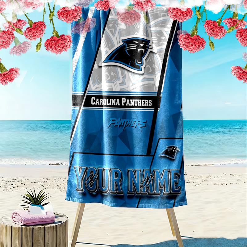 Name Custom Carolina Panthers Print Beach Towel, Large Soft Quick Dry Towel for Beach Camping Swimming