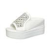 Fashion Comemore Summer Women Platform Wedges Slippers White Peep Toe Outside Wear Rhinestone Slides Women's Shoes High Heeled Sandals