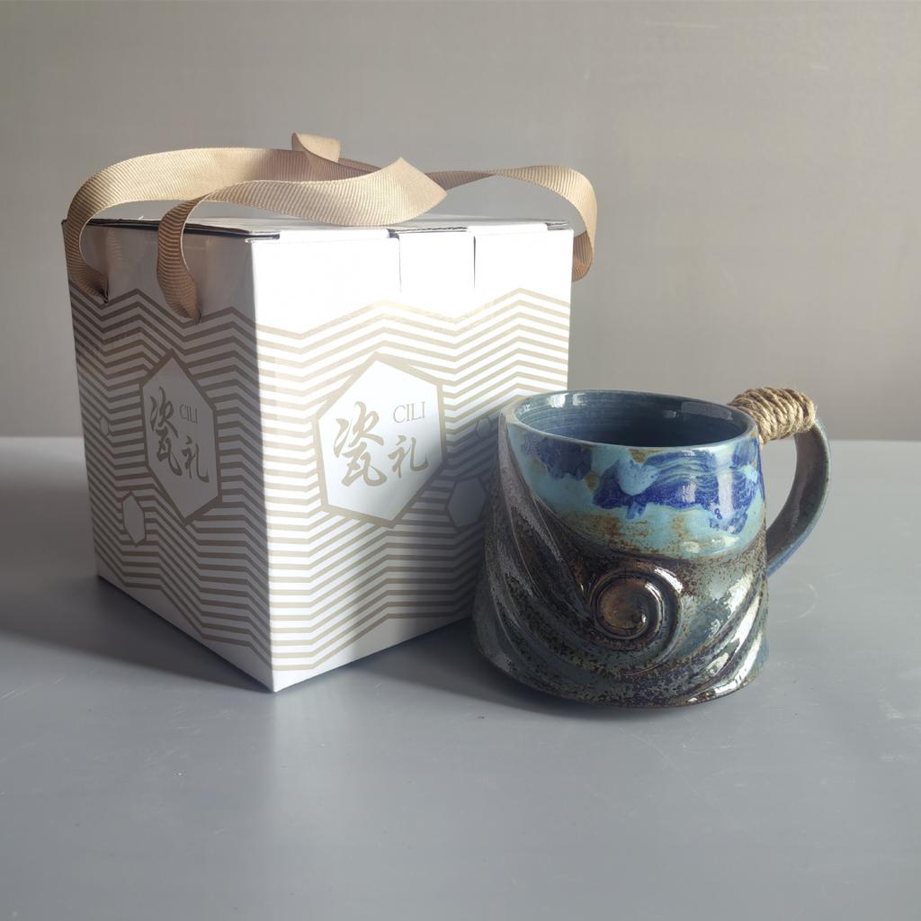 Cană de cafea retro creativă din ceramică grosieră, lucrată manual, cadou, cană ceramică, cutie cadou, pachet cadou de valoare ridicată