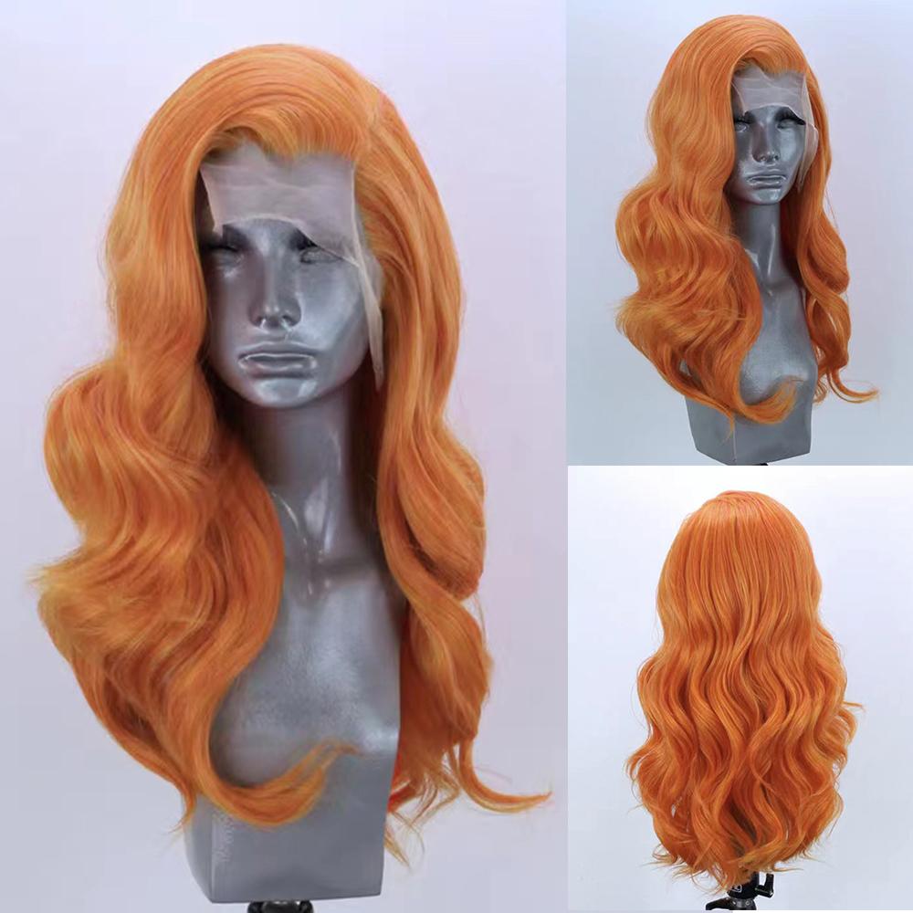 

AIMEYA Platinum Blonde Synthetic Lace Front Wigs for Women Natural Wave Synthetic Hair Wig Natural Hairline Cosplay Wigs (Orange,Lace Front) оранжевый