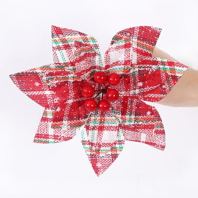 

Новые Клетчатые Рождественские Цветы Рождественские Украшения Украшения на Рождественскую Елку Цветы Рождественские Украшения Имитация Цветов