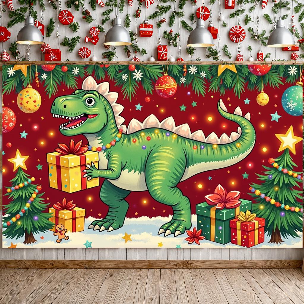Party Backdrop Colorful Ornaments Celebration Banner Dinosaur Banner Pine Tree Decor Photo Prop For Indoor Decoration