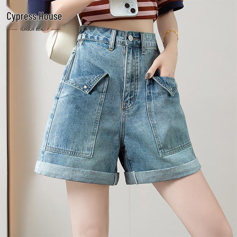 

Women s Washed High-Waist Rolled Hem Denim Shorts S