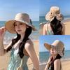 Women's Spring and Summer Elegant and Versatile Large Brimmed Sun Hat Korean Version Polka Dot Bow Fisherman Hat Foldable Outing Basin Hat
