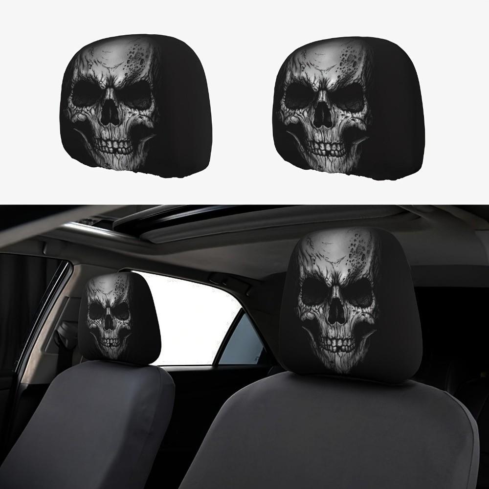 1Pc Black Skull Pattern Car Headrest Cover Universal Car Pillowcase Car Seat Cover Halloween