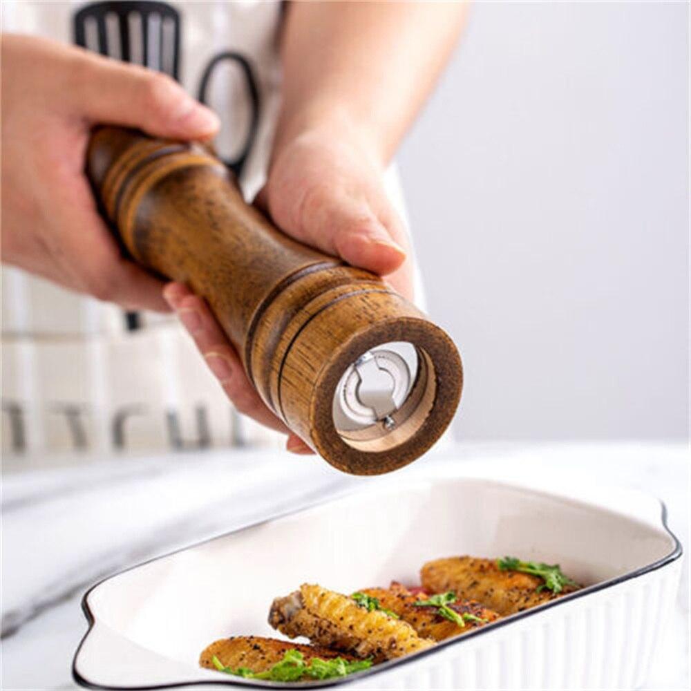 1PC Wooden Cooking Salt Pepper Grinder 5 8 10 Inch Salt and Pepper Mill Shaker with Ceramic Rotor Kitchen Tool