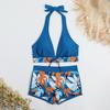 Women's Paneled Printed Swimsuit Ladies Split Boxer High Waist Swimsuit Two-Piece Set