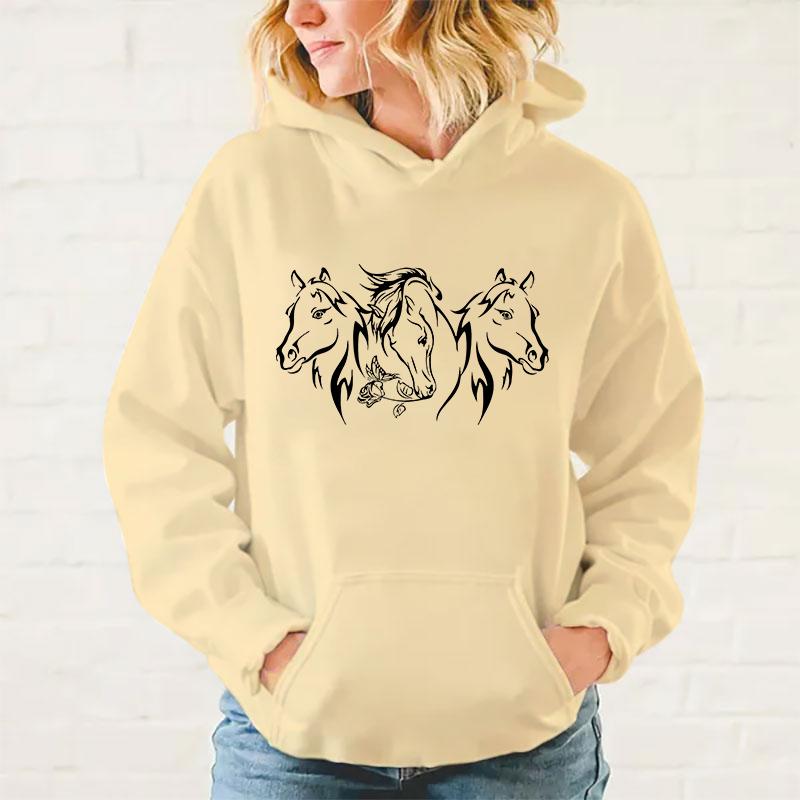 Y2k Hoodies Horses Hoodies Pullover Unisex Hooded Sweatshirt Harajuku Streetswear Long Sleeve