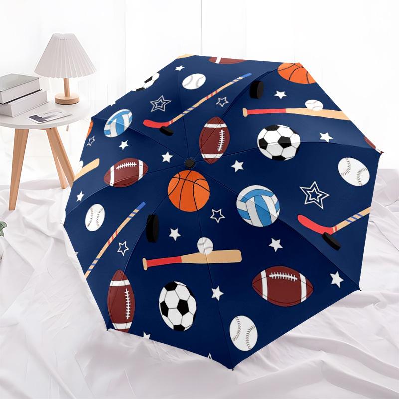 1pc Sports Balls Pattern Umbrella with Plastic Handle,Suitable for All Seasons Home Travel Outdoor UmbrellaDD1769