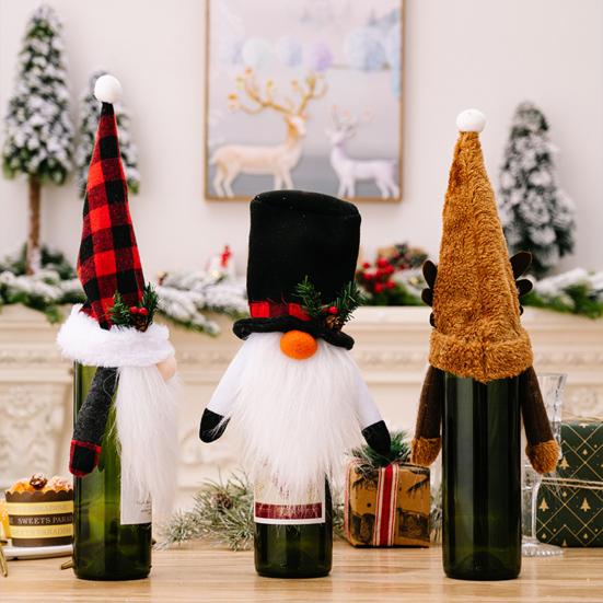 Champagne Bottle Cover Increase Atmosphere Reusable Fine Workmanship Wide Application Gift Decorate Cartoon Plush Christmas Wine Bottle Clothes