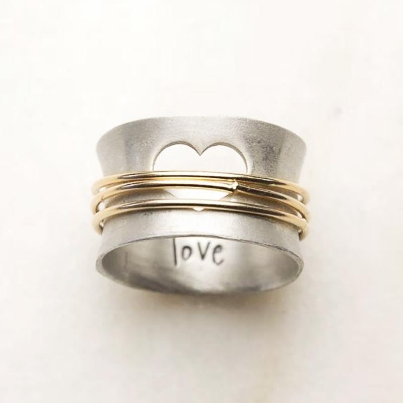 Fashion Hollow Love Women Two-Color Copper Ring, Romantic Birthday Gift