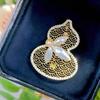 Retro Chinese Hollow Gourd Brooch: Gold-Plated Shell, Zircon, Pearl Pin, DIY Accessory