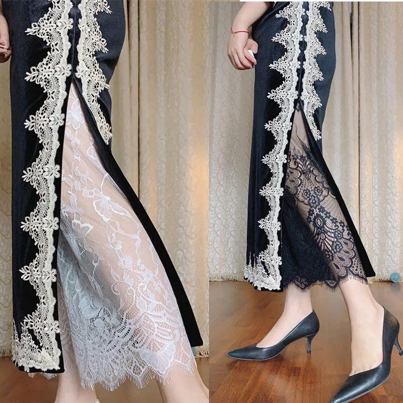 Leggings Hanfu Corti 7/10 da Donna in Pizzo e Pile - Strato Interno Caldo Stagionale Anti-esposizione