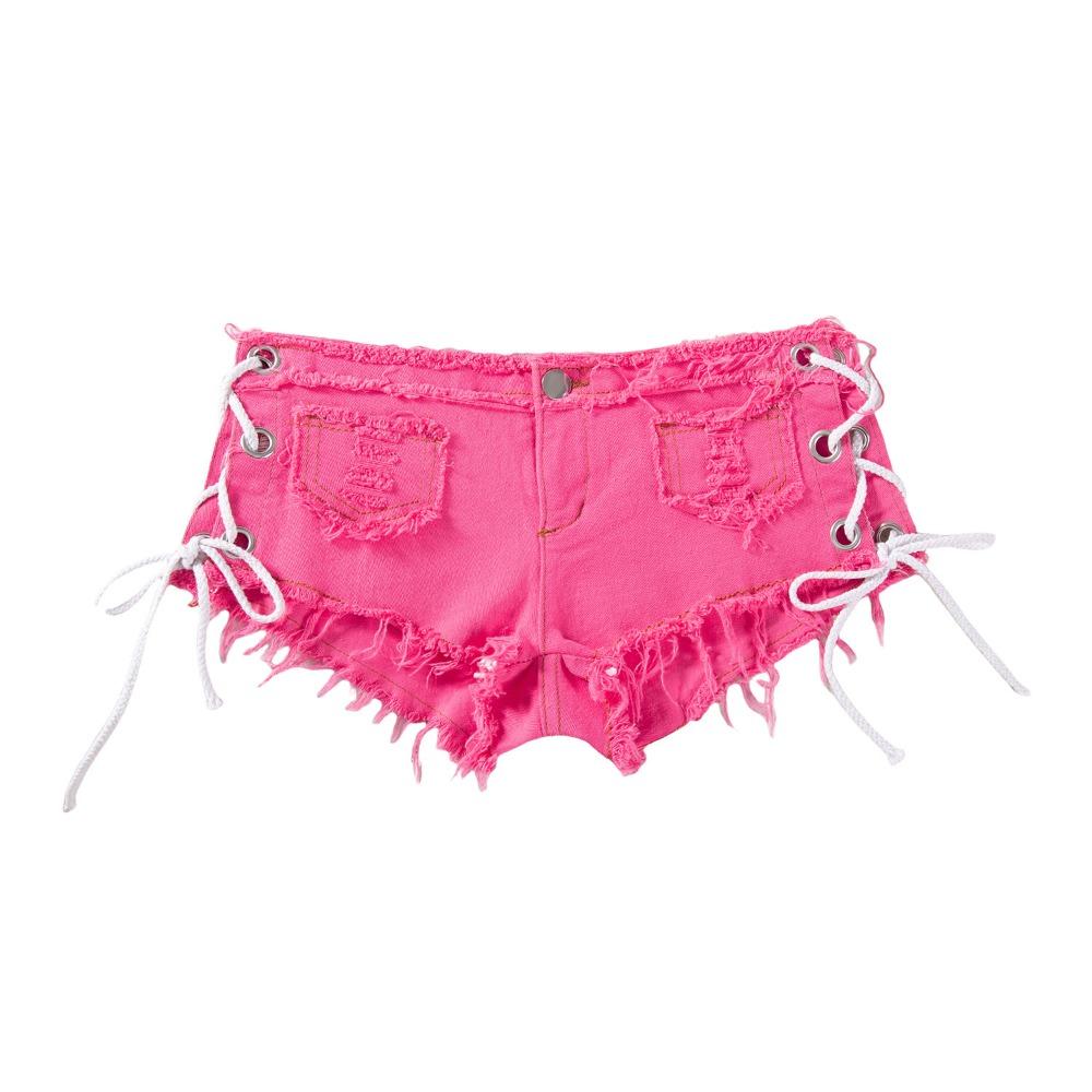 Pantaloncini di Jeans da Donna a Vita Media con Lacci Laterali Cutout Vestibilità Slim Hot Pants Alta Elasticità Orlo Grezzo Sfilacciato per Street Club Party