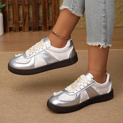 Silver Lace Training Shoes for Women, AutumnNew Breathable White Shoes Retro Thick Sole Shoes