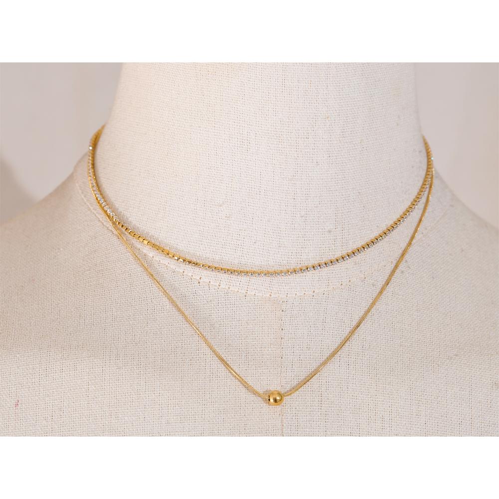 Yhpup Bling Cubic Zirconia Double-Layer Chain Stylish Necklace Exquisite Collar Jewelry Gold & Platinum Color Plated for Women