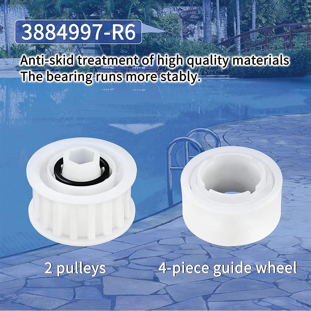 4pcs Guide Wheels with 2pcs Pulley Gears Replacement for 3884997-R6 Pool Cleaner