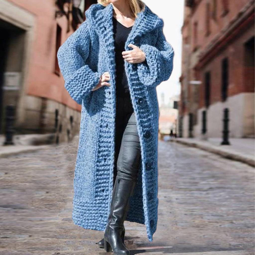 Women Casual Solid Knit Button Plus Size Long Sleeve Sweater Long Cardigan Coat