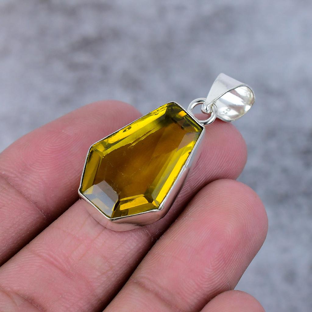 Citrine Gemstone Handmade 925 Steling Silver Jewelry Pendant 1.58" M-382