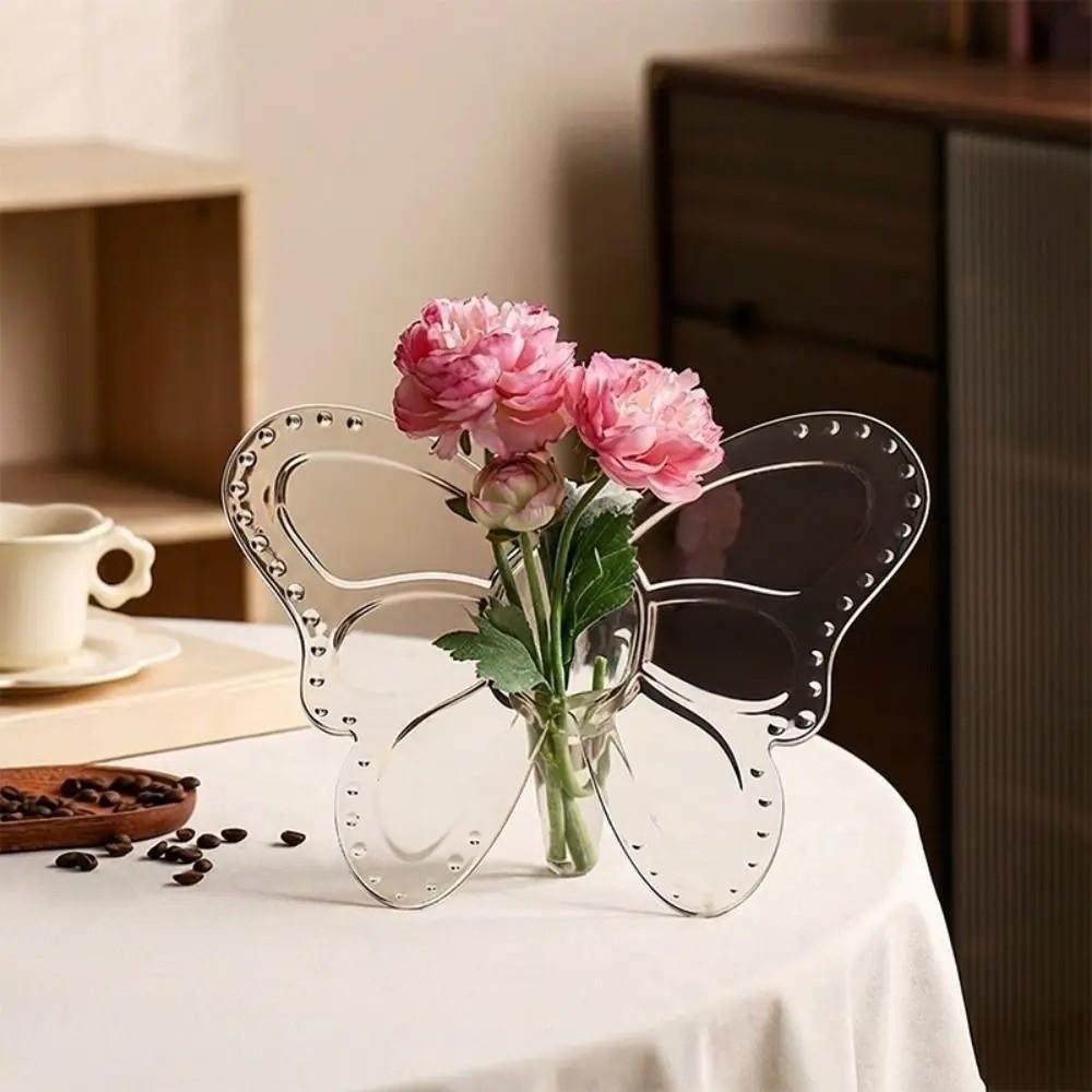Klarer Kunststoffrahmen Pflanze Vase Hydroponischer Blumenhalter Schmetterlingsblumenvase Schreibtischdekoration