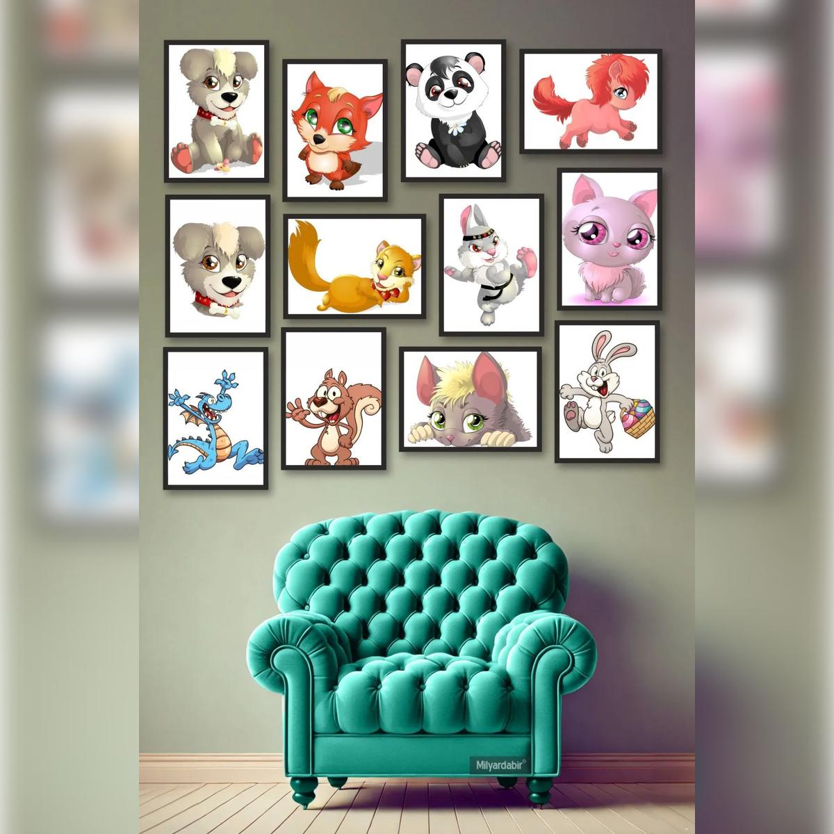 

12-Piece Cute Animal Illustrations Poster Set – Perfect for Kids Rooms!