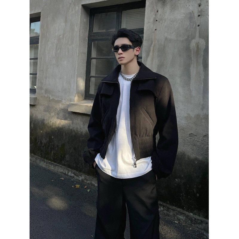 

Men s CleanFit Wool Bomber Jacket - Short Shoulder Pad, High-End, Stand Collar, Spring/Autumn. L чорний