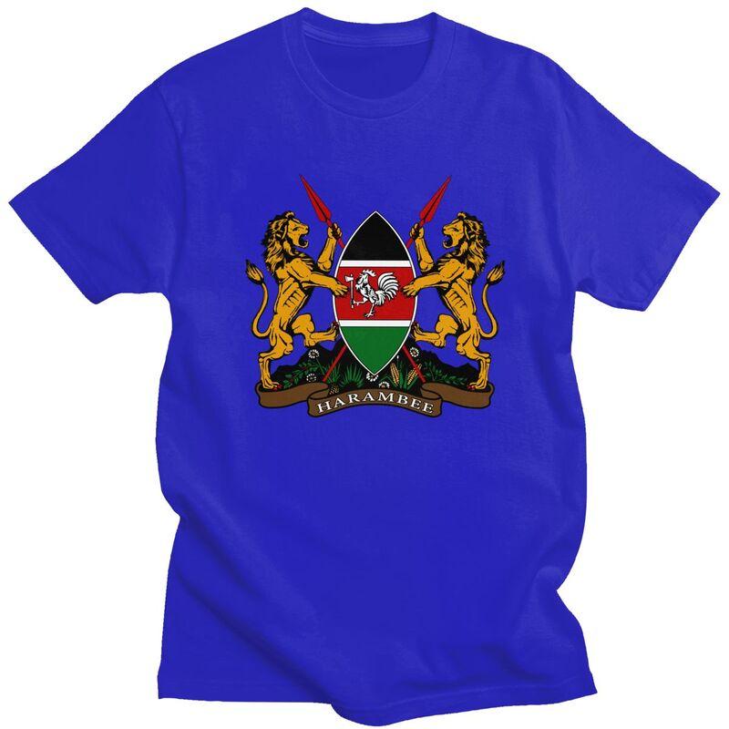 Custom Coat Of Arms Of Kenya Flag Tshirt for Men Short Sleeve Casual T Shirt Tshirt Slim Fit Pure Cotton Tees Gift Idea