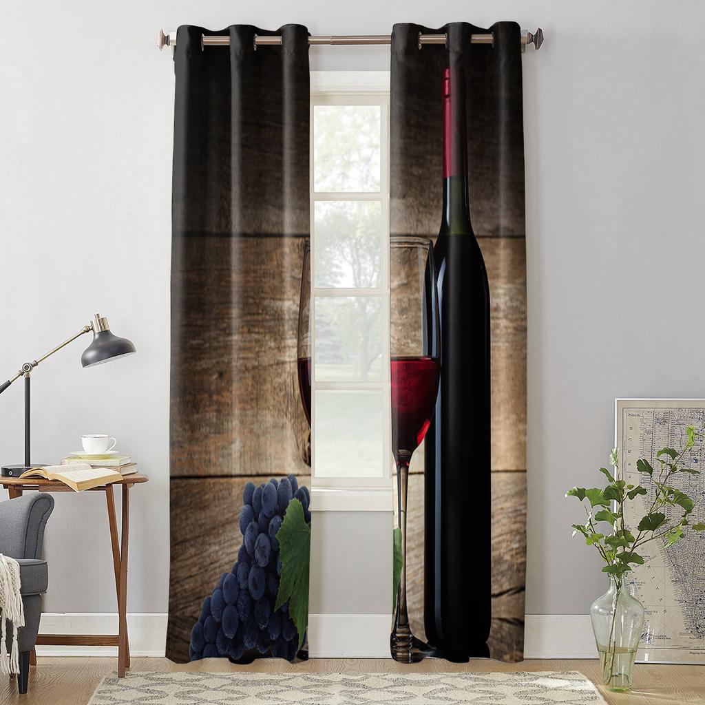 Wine Glass Wine Fruit Grapes Windows Curtains Living Room Bedroom Window Treatments Household Kitchen Curtains
